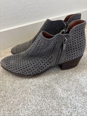 lucky Perforated Suede Ankle Booties - Gray size 9